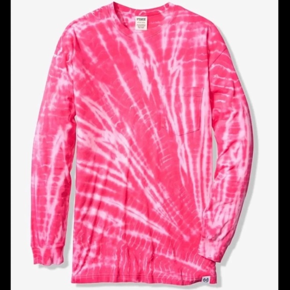 NWT PINK Tie Dye Long Sleeve Campus Tee MEDIUM to LARGE - Picture 2 of 8